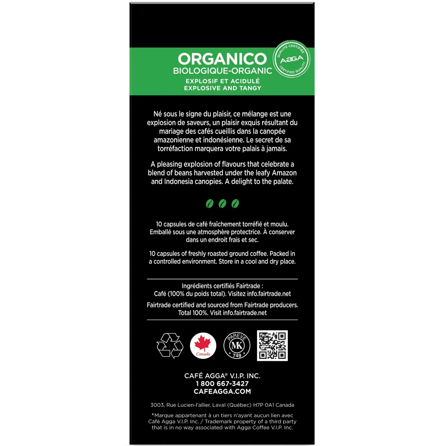Organic Fair Trade|Nespresso Compatible Capsules>Ma Caféine Agga | Espresso Organico - organic - box of 10 Nespresso® compatible capsules
