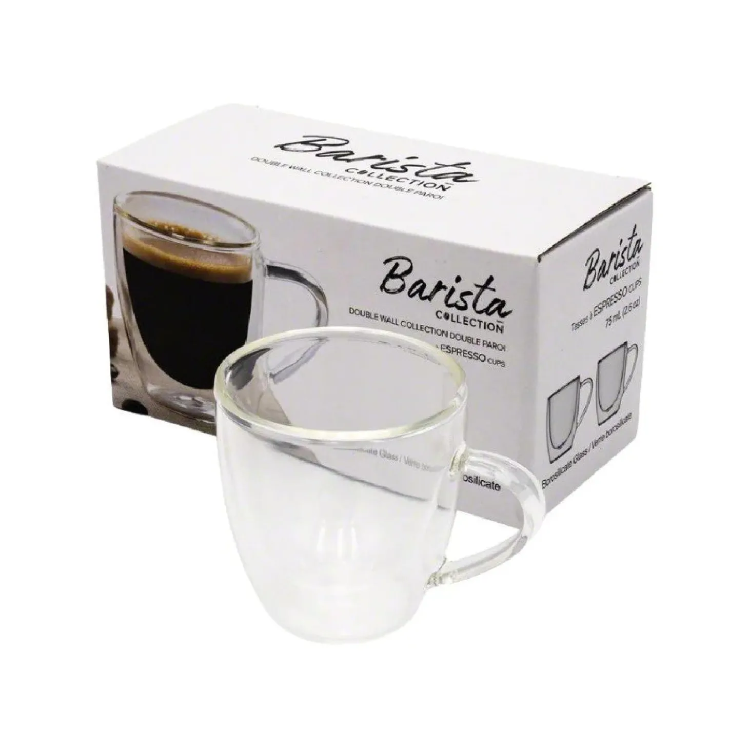 Double Wall Cups|Glasses And Cups>Ma Caféine Barista | Double Wall Espresso Glasses with Handle - Set of 2