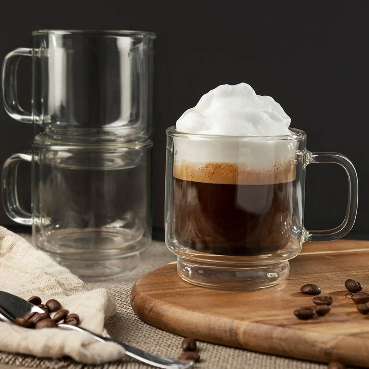 Double Wall Cups|Glasses And Cups>Ma Caféine Barista | Stackable cappuccino cups - Set of 2
