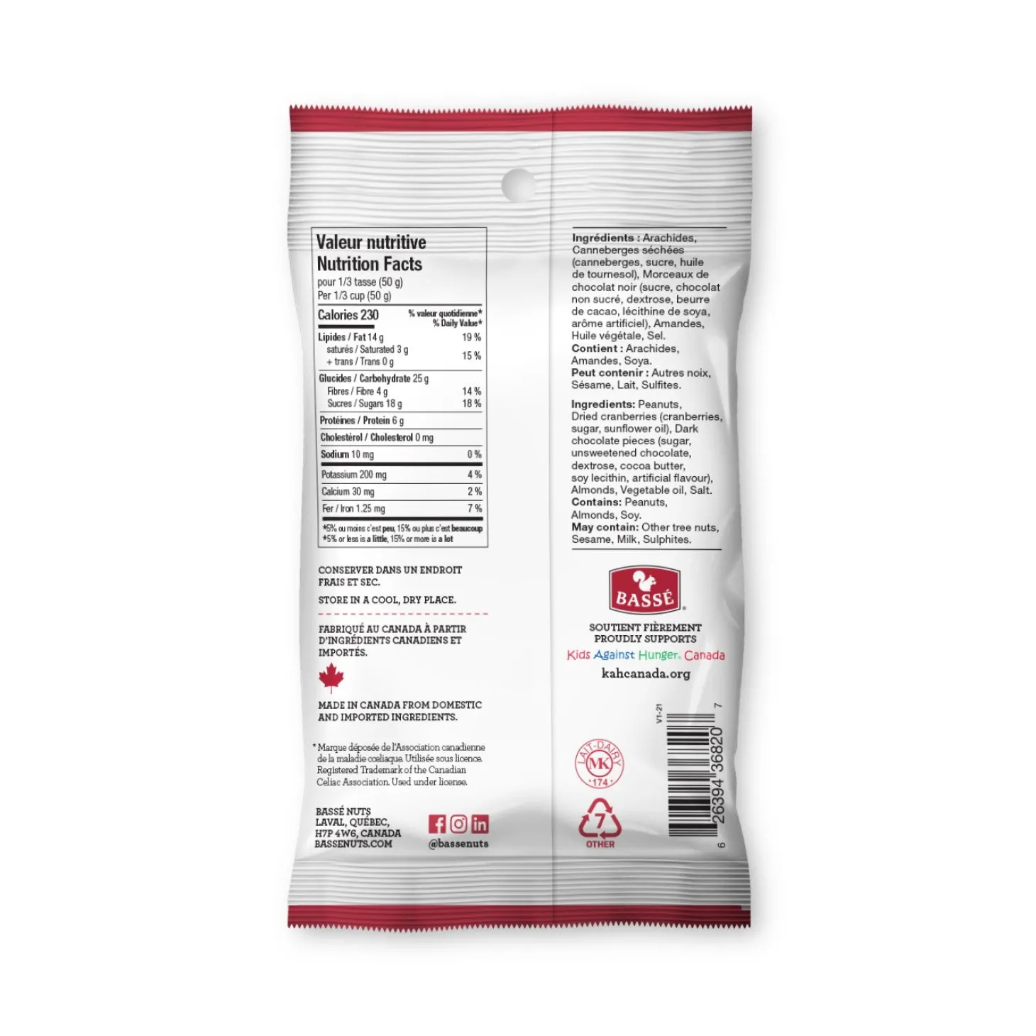 Food & Snacks|Quebec Products>Ma Caféine Basse | Dark chocolate and cranberry mix - 125 gr