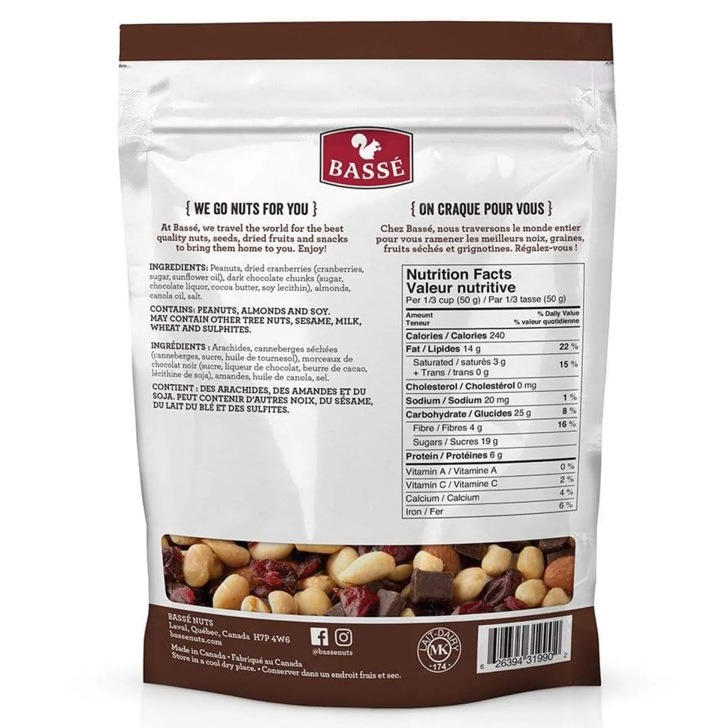 Food & Snacks|Quebec Products>Ma Caféine Basse | Dark chocolate and cranberry mix - 480 gr