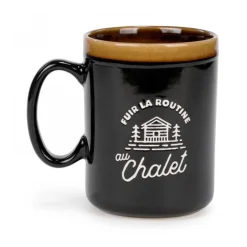 Ceramic Mugs|Message Mugs>Ma Caféine Black mug Escape the routine at the Chalet 17oz