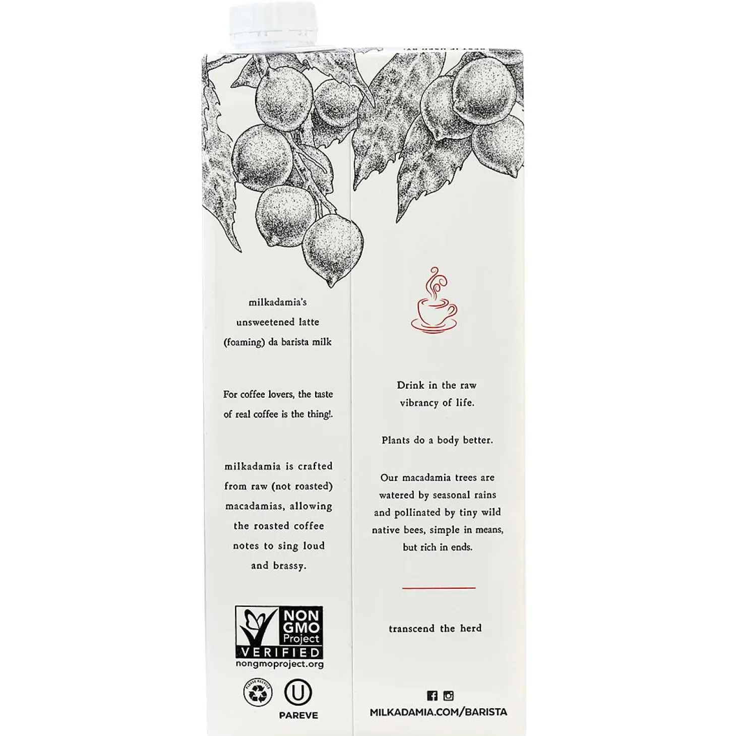 Milk, Plant-Based Drinks & Infused Chai>Ma Caféine Milkadamia | Macadamia Latte da Barista Drink UNSWEETENED