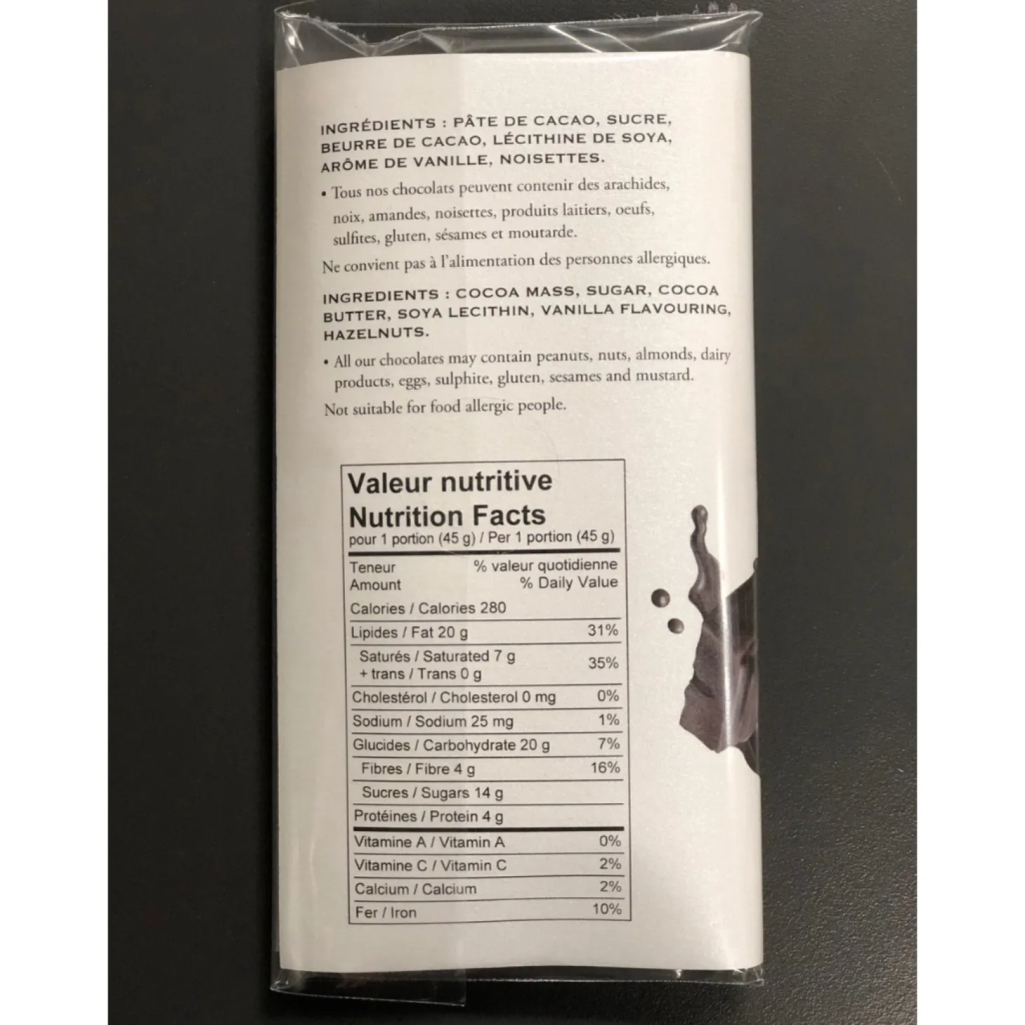 Food & Snacks|Quebec Products>Ma Caféine My Caffeine | Dark Chocolate Bar with Hazelnuts