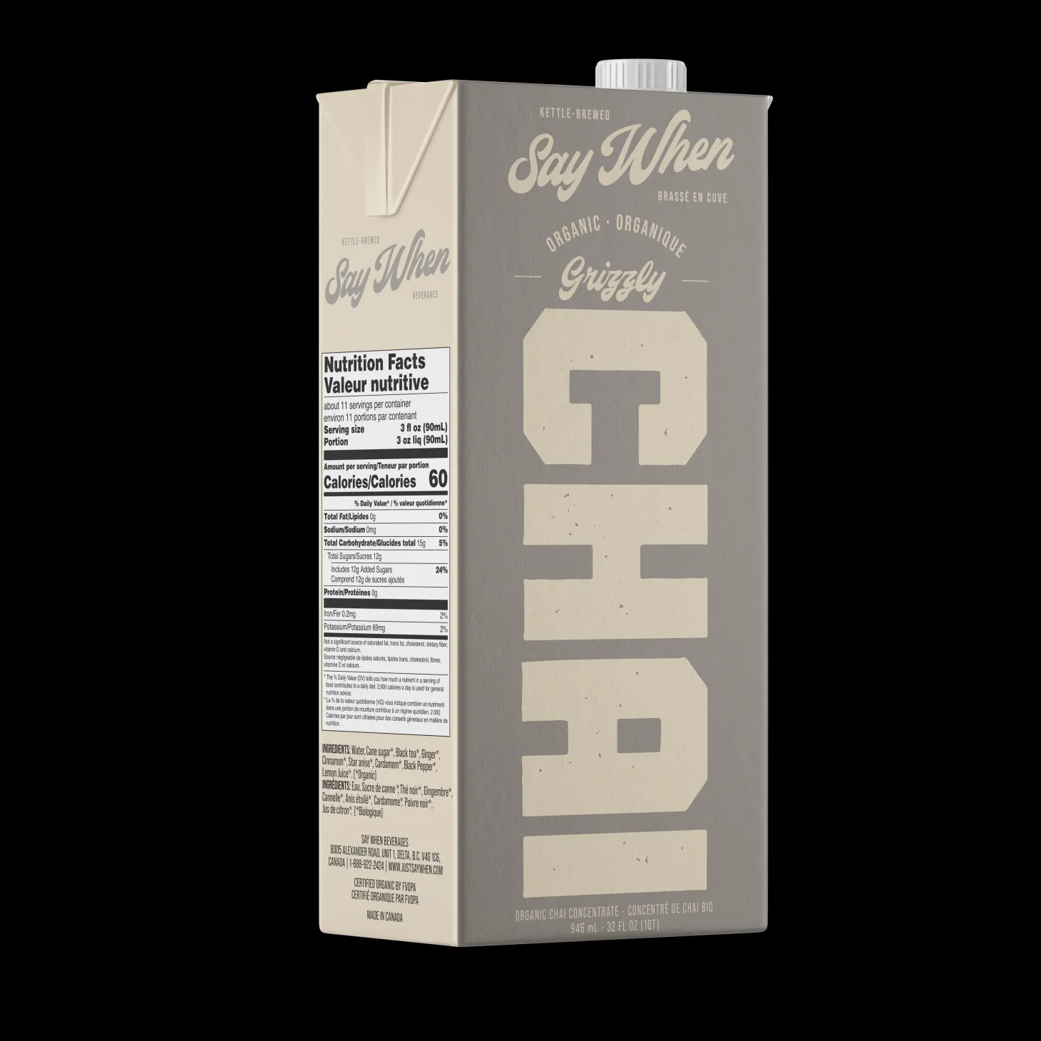 Milk, Plant-Based Drinks & Infused Chai|Chaï Teas>Ma Caféine Say When | Organic chai - Grizzly