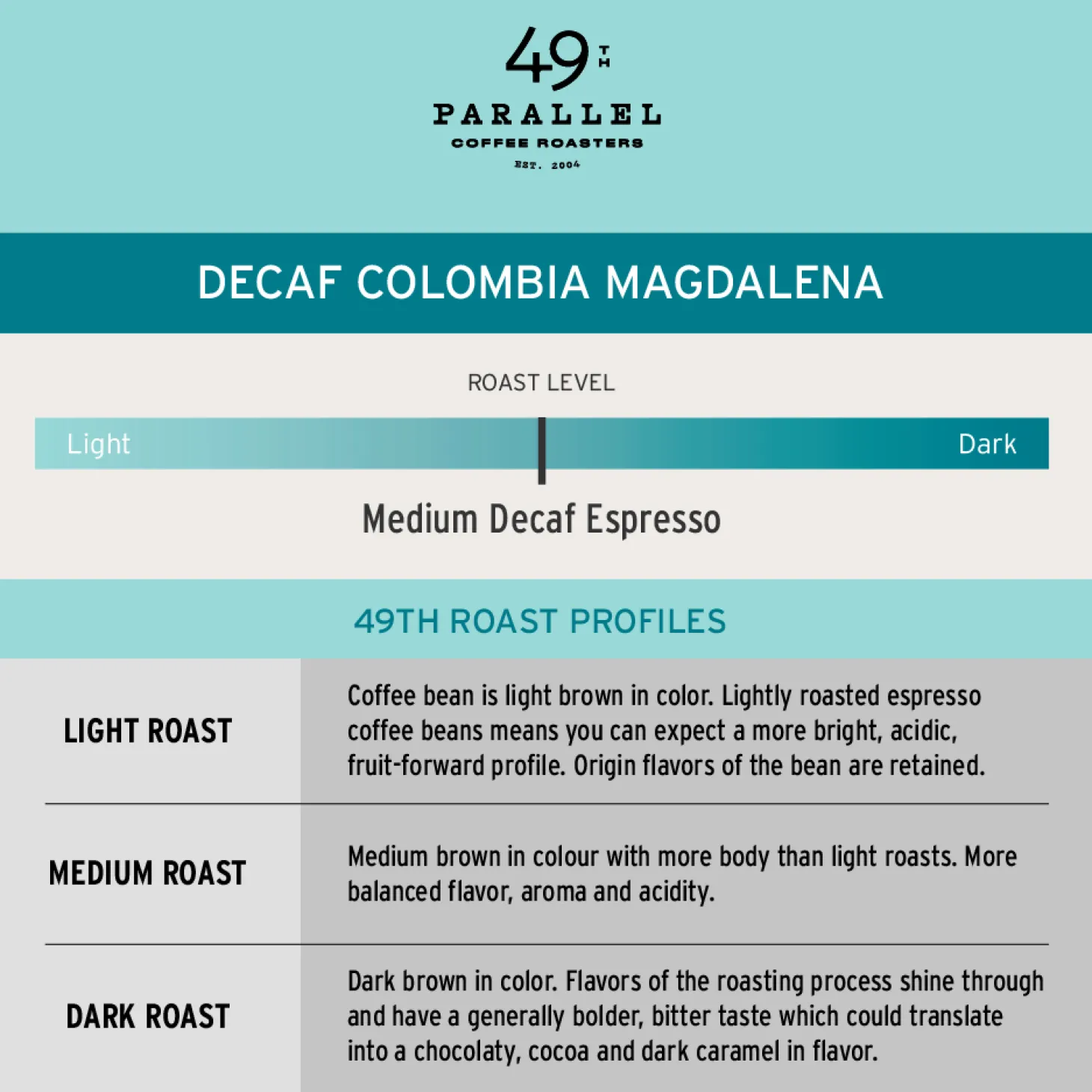 Coffee Beans|49Th Parallel>Ma Caféine 49th Parallel | Decaf Colombia Magdalena - 340gr