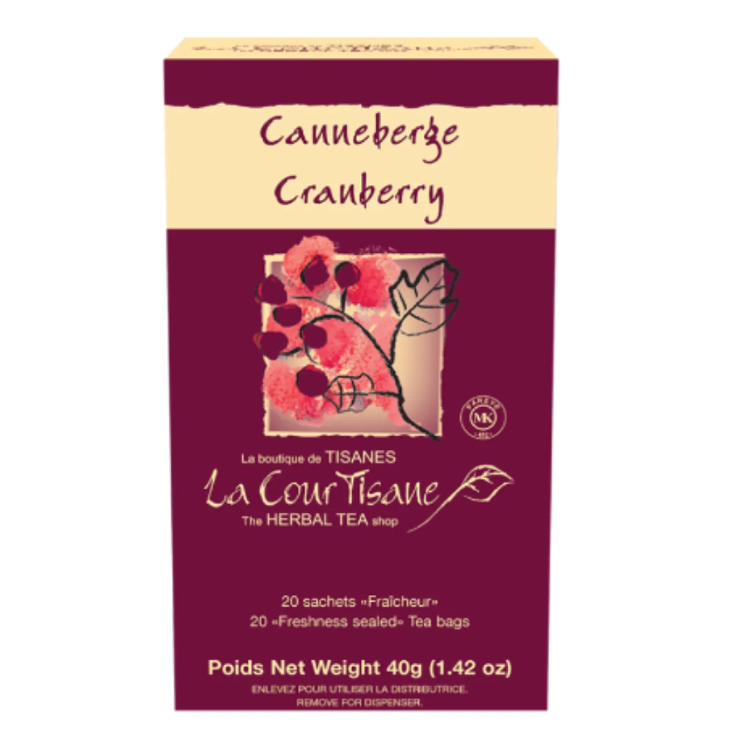Herbal Teas|Caffeine Free>Ma Caféine The Courtesan | Cranberry Herbal Tea box of 20 sachets