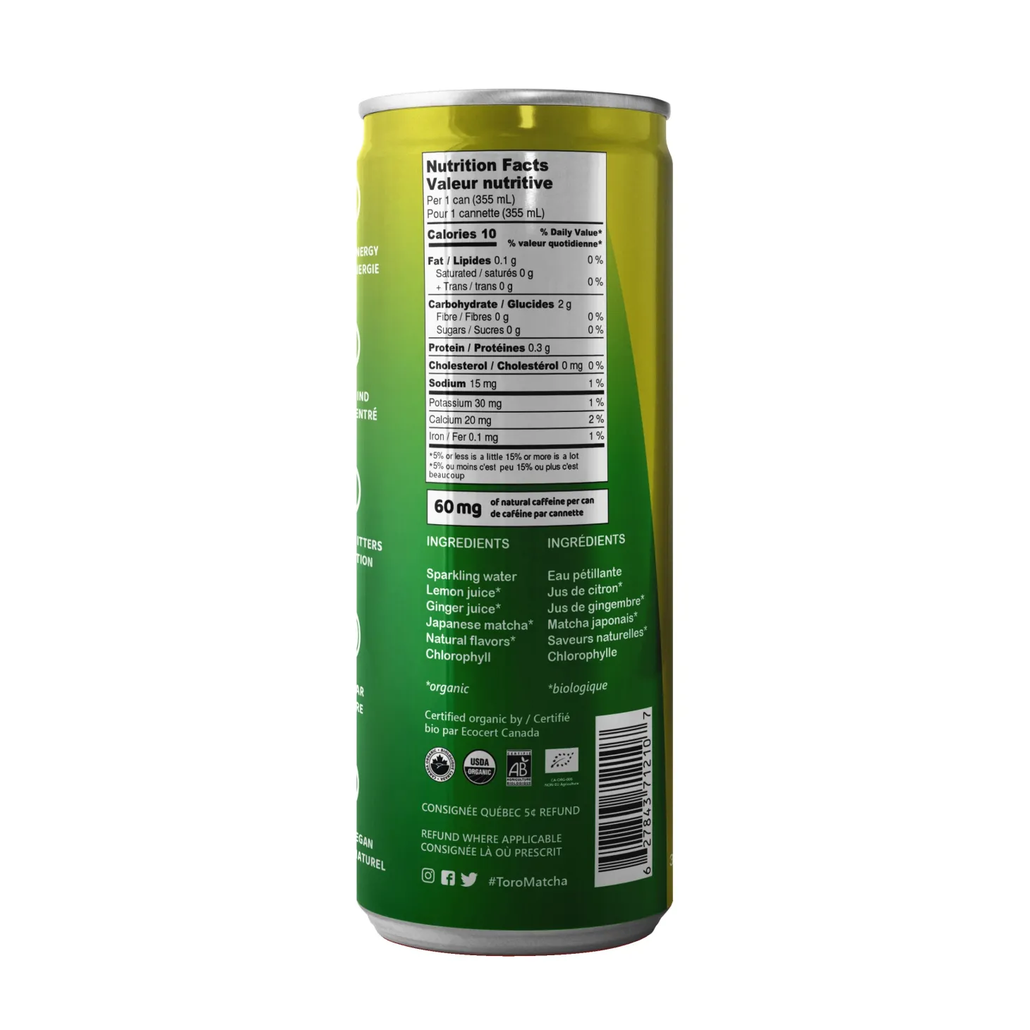 Ready-To-Drink Beverages|Quebec Products>Ma Caféine ToroMatcha | Sparkling Ginger without sugar - 355ml