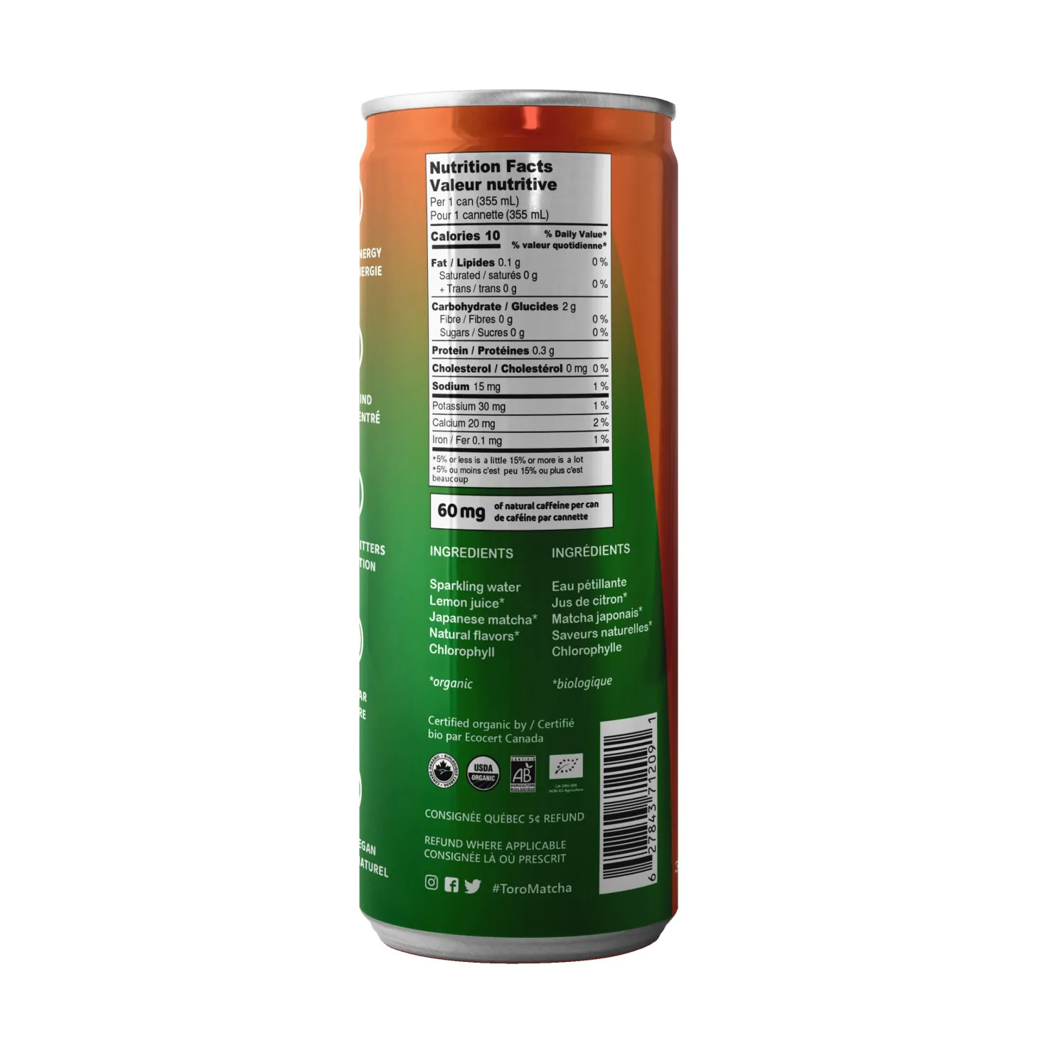 Ready-To-Drink Beverages|Quebec Products>Ma Caféine ToroMatcha | Sparkling Peach without sugar - 355ml