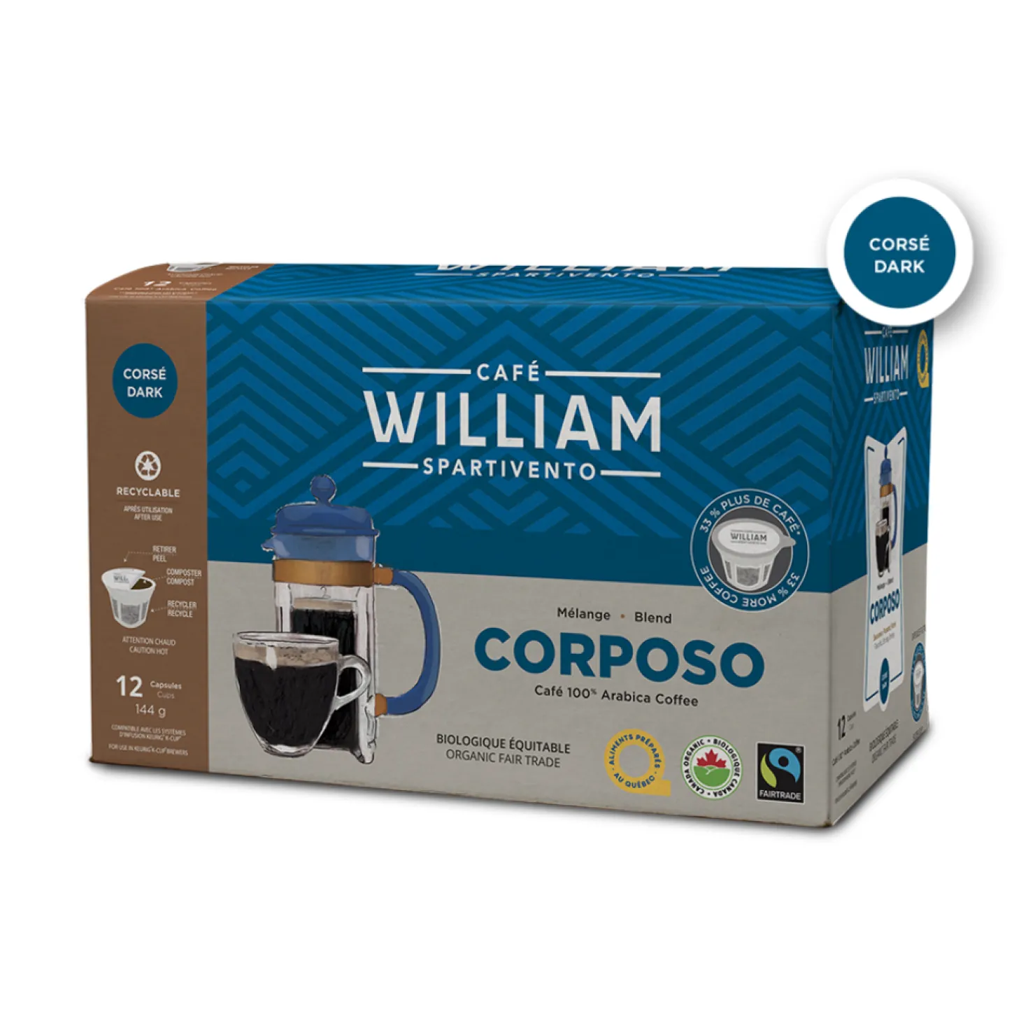 Organic Fair Trade|K-Cup Capsules>Ma Caféine William | Corposo Fairtrade organic - box of 12 kcup capsules